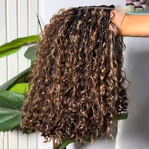 HD Lace Human Hair Braided Curly Wig Glueless 8x5 HD Lace Wigs For Women P4/27 Highlight Color