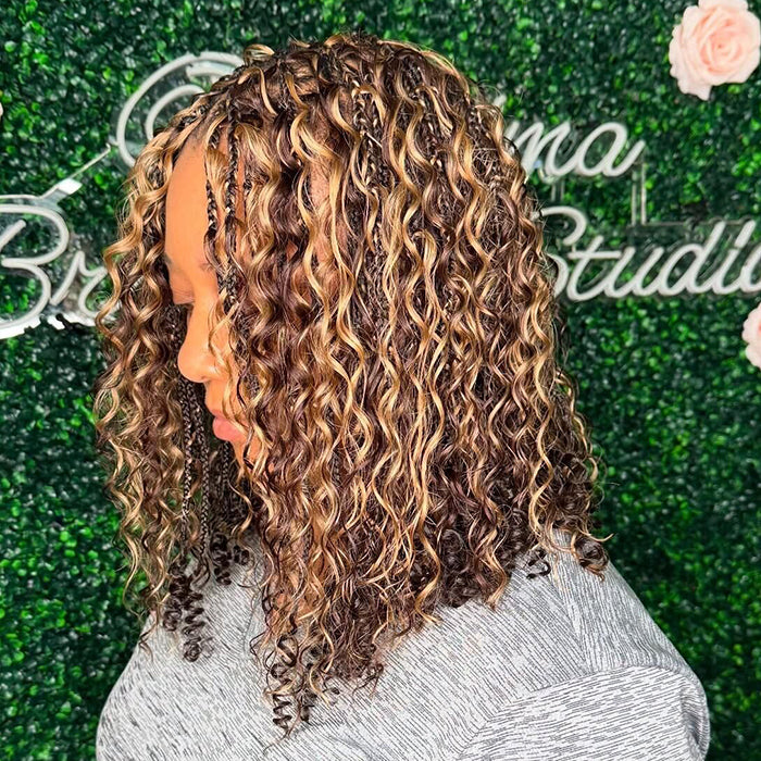 HD Lace Human Hair Braided Curly Wig Glueless 8x5 HD Lace Wigs For Women P4/27 Highlight Color