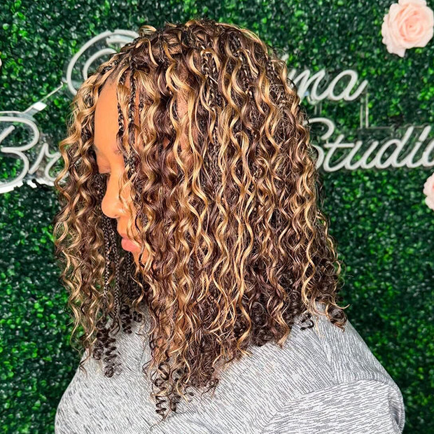 HD Lace Human Hair Braided Curly Wig Glueless 8x5 HD Lace Wigs For Women P4/27 Highlight Color