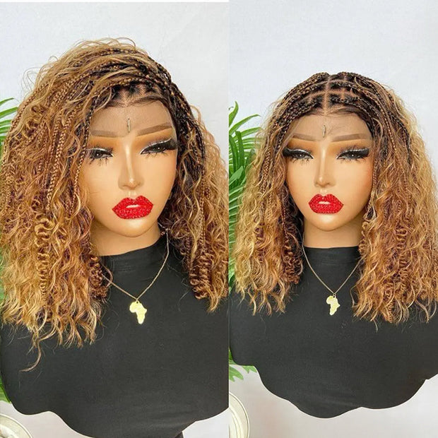 Short Boho Braids Wig Drawstring 13x6 HD Full Lace Frontal Human Hair Wigs for Black Women