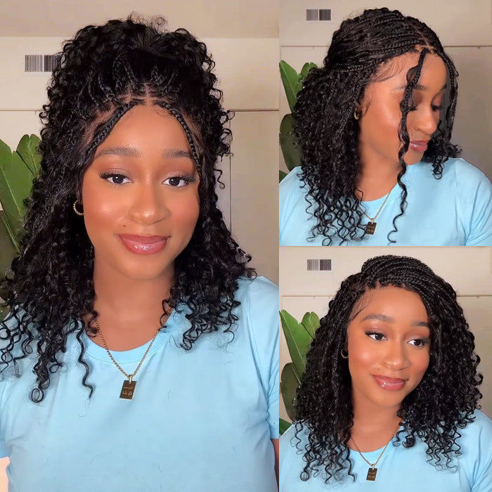 Knotless Boho Braided Wigs Glueless Pre-Cut 13x6 Frontal HD Lace Curly Human Hair Braided Wigs For Women