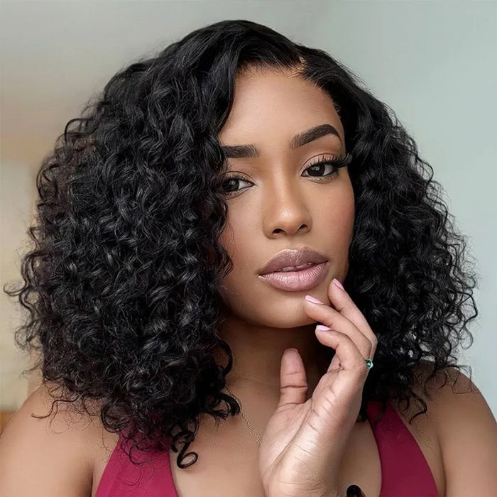 12inch=$99 Bouncy Curls Short Bob Wigs 8x5 Lace Closure Wigs Human Hair 100% Real Human Hair Wig 220% Density
