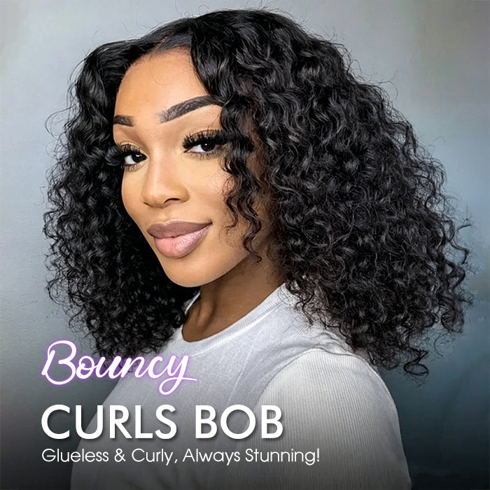 12inch=$99 Bouncy Curls Short Bob Wigs 8x5 Lace Closure Wigs Human Hair 100% Real Human Hair Wig 220% Density