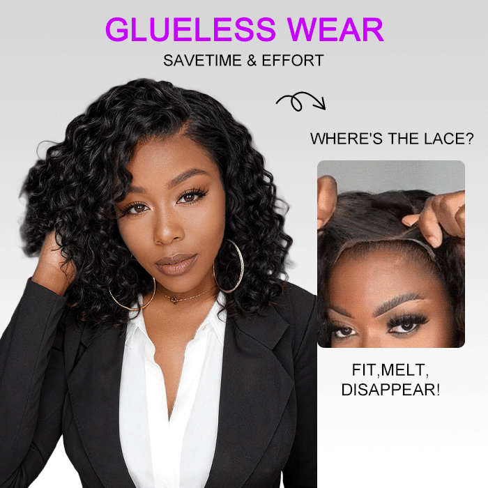 12inch=$99 Bouncy Curls Short Bob Wigs 8x5 Lace Closure Wigs Human Hair 100% Real Human Hair Wig 220% Density