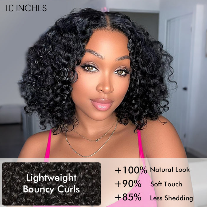 12inch=$99 Bouncy Curls Short Bob Wigs 8x5 Lace Closure Wigs Human Hair 100% Real Human Hair Wig 220% Density