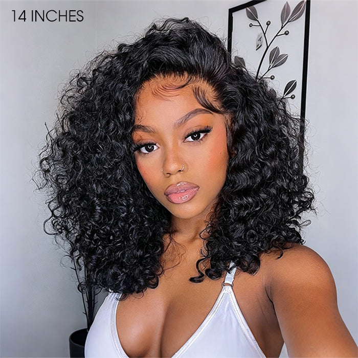 12inch=$99 Bouncy Curls Short Bob Wigs 8x5 Lace Closure Wigs Human Hair 100% Real Human Hair Wig 220% Density