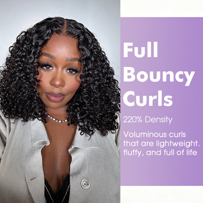 12inch=$99 Bouncy Curls Short Bob Wigs 8x5 Lace Closure Wigs Human Hair 100% Real Human Hair Wig 220% Density