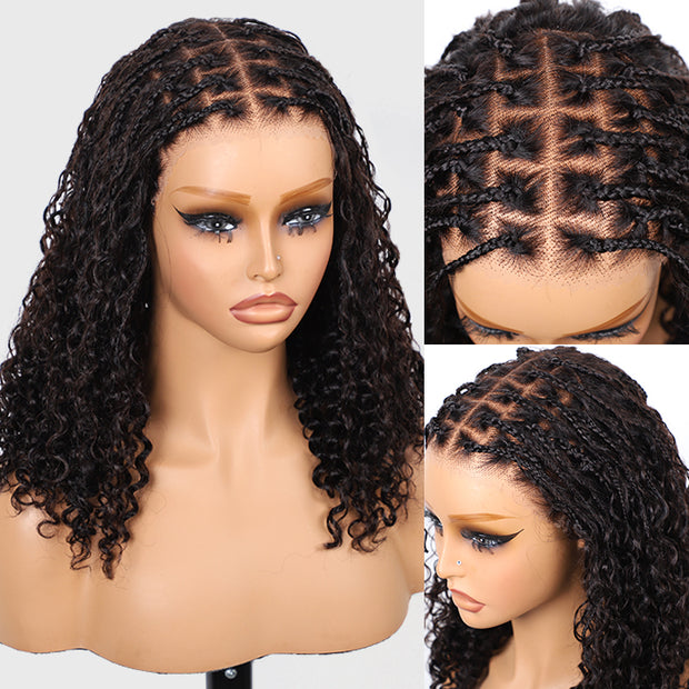 Knotless HD Lace Human Hair Braided Curly Wig Glueless 8x5 HD Lace Wigs Pre-Cut Lace