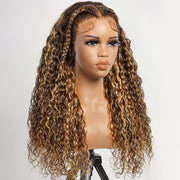 Pre Styled Butterfly Braids Wig Ombre Highlight Brown Color Water Wave 13x6 HD Lace Frontal Human Hair Wigs