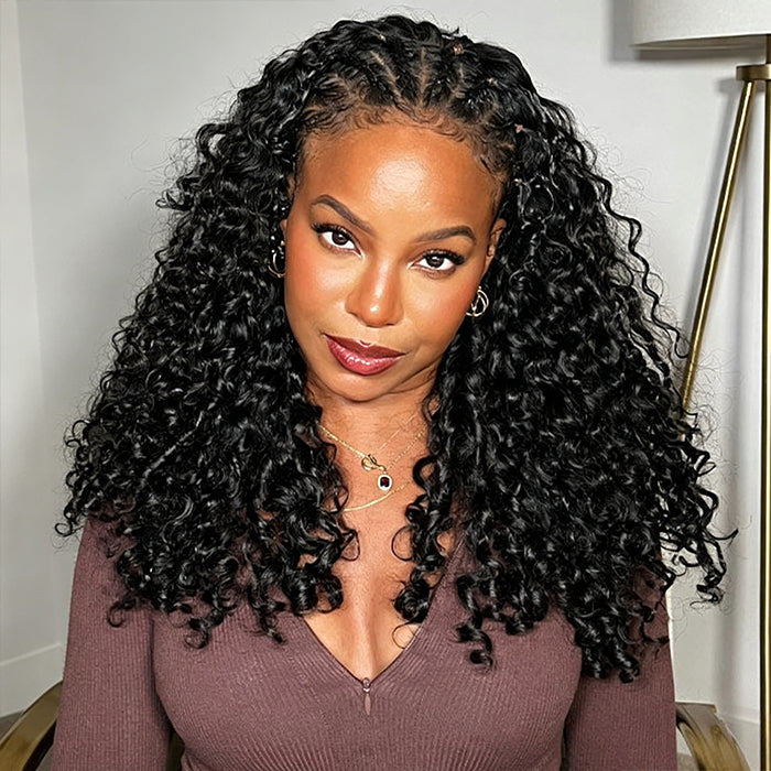 Burmese Curly Half Wig Drawstring Flip Over Human Hair Wig Spiral Curly Ends Glueless For Beginners