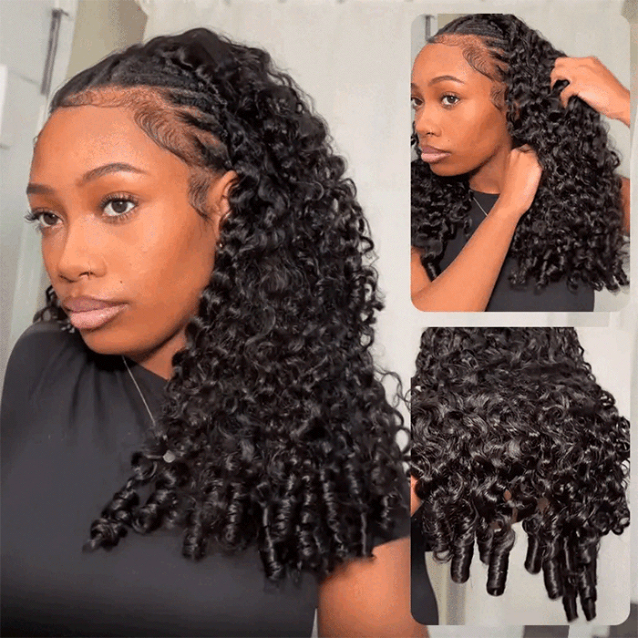 Burmese Curly Half Wig Drawstring Flip Over Human Hair Wig Spiral Curly Ends Glueless For Beginners