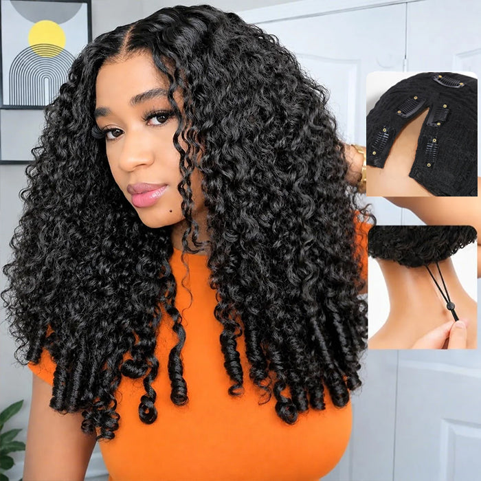 Burmese Curly V Part Wig With With Spiral Ends Beginner Friendly Glueless Human Hair Wig