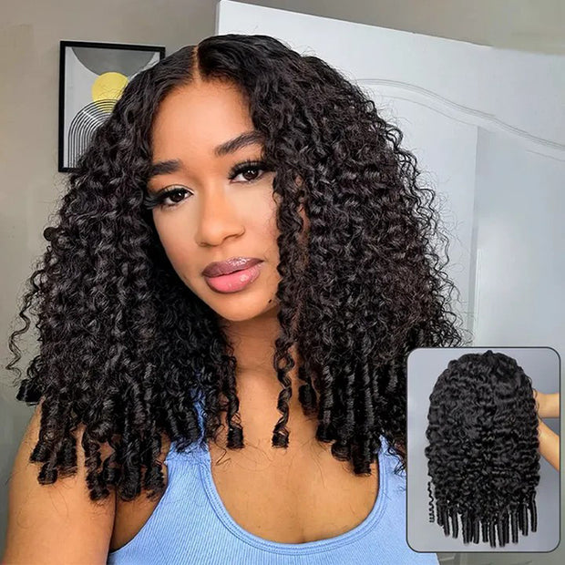 Burmese Curly with Finger Coil Ends Glueless 13x4 HD Lace Frontal Human Hair Wigs with Elastic Drawstring Friendly To All Heads