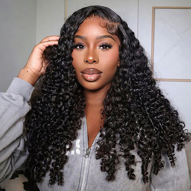 Burmese Curly with Finger Coil Ends Glueless 13x4 HD Lace Frontal Human Hair Wigs with Elastic Drawstring Friendly To All Heads