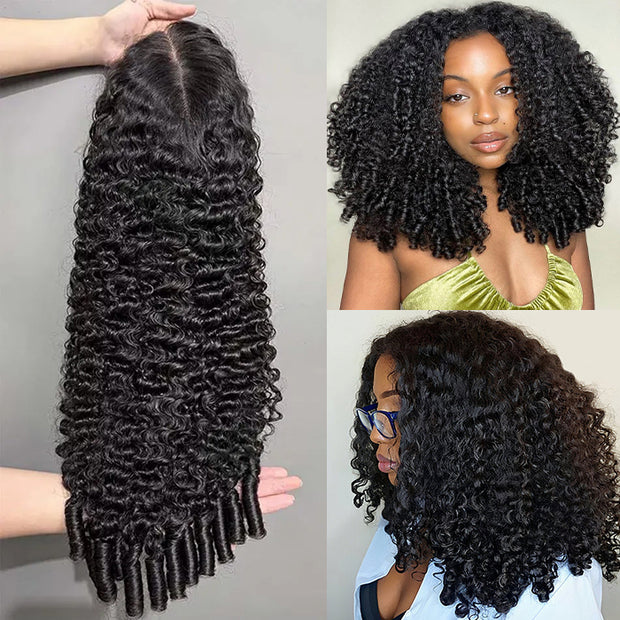 Pre Bleached Knots Curly Wigs 13x6 HD Lace Frontal Wig With Elastic Drawstring Glueless Wig Human Hair
