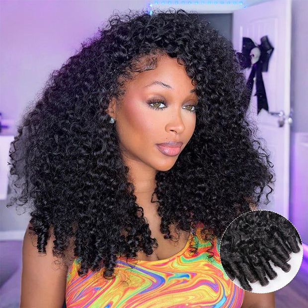 3 In 1 Half Wigs Kinky Curly Flip Over Human Hair Wigs Glueless Install Half Wig With Adjustable Drawstring Beginner Friendly