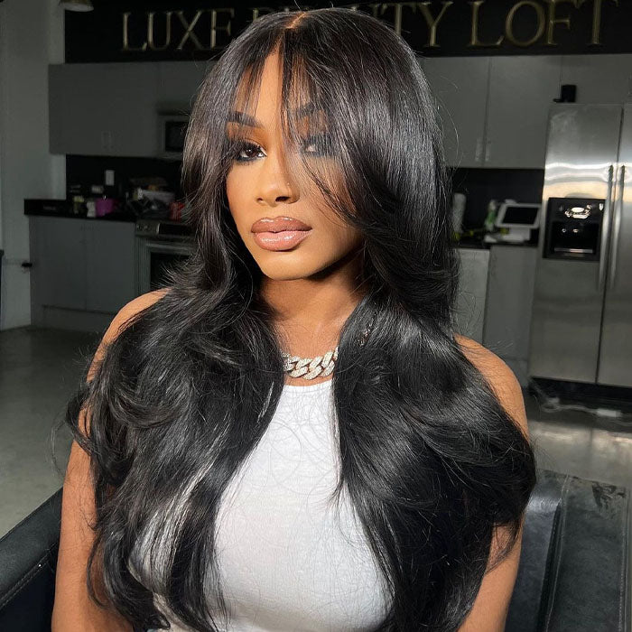 curtain bangs straight pre-bleached knots hd lace wig