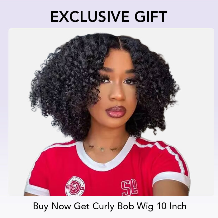 [ Free Gift ] Nature Black Short Curly 5x5 HD Lace Bob Wigs 10 inches