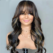 Blonde Highlights Body Wave With Bangs Glueless 13×4 Lace Front Wigs Human Hair