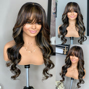 Blonde Highlights Body Wave With Bangs Glueless 13×4 Lace Front Wigs Human Hair