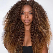 Luxury Curly Wig Ombre Auburn Brown 100% Human Hair Swiss 13x4 Lace Front Glueless Wig
