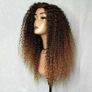 Luxury Curly Wig Ombre Auburn Brown 100% Human Hair Swiss 13x4 Lace Front Glueless Wig