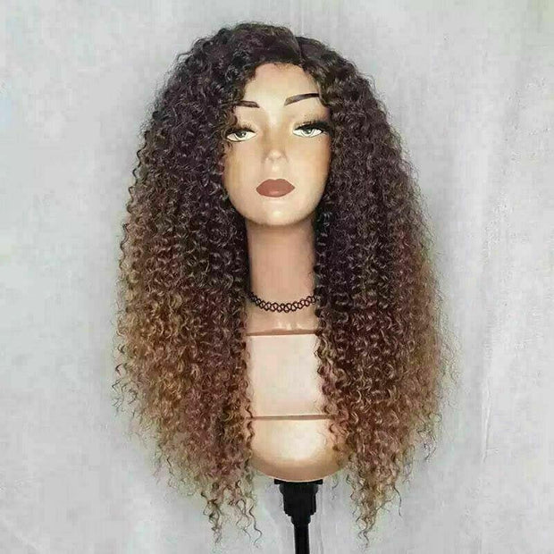Luxury Curly Wig Ombre Auburn Brown 100% Human Hair Swiss 13x4 Lace Front Glueless Wig