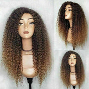 Luxury Curly Wig Ombre Auburn Brown 100% Human Hair Swiss 13x4 Lace Front Glueless Wig
