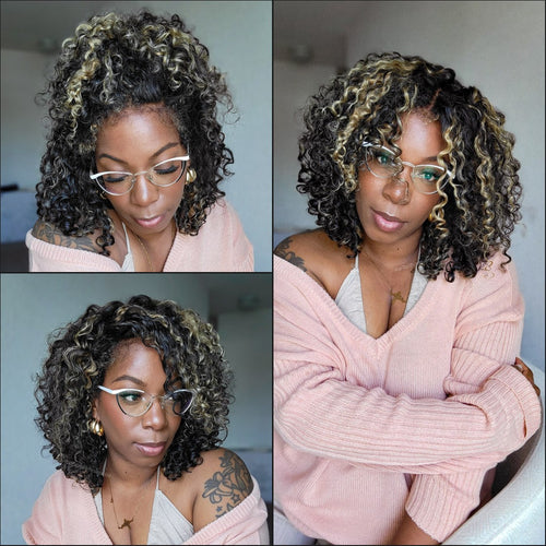 [US 24H Ship] M1B/27 Blonde Highlight Curly 220% Density Human Hair Wigs Glueless Pre Cut 13x4 HD Lace Wig Put on Go