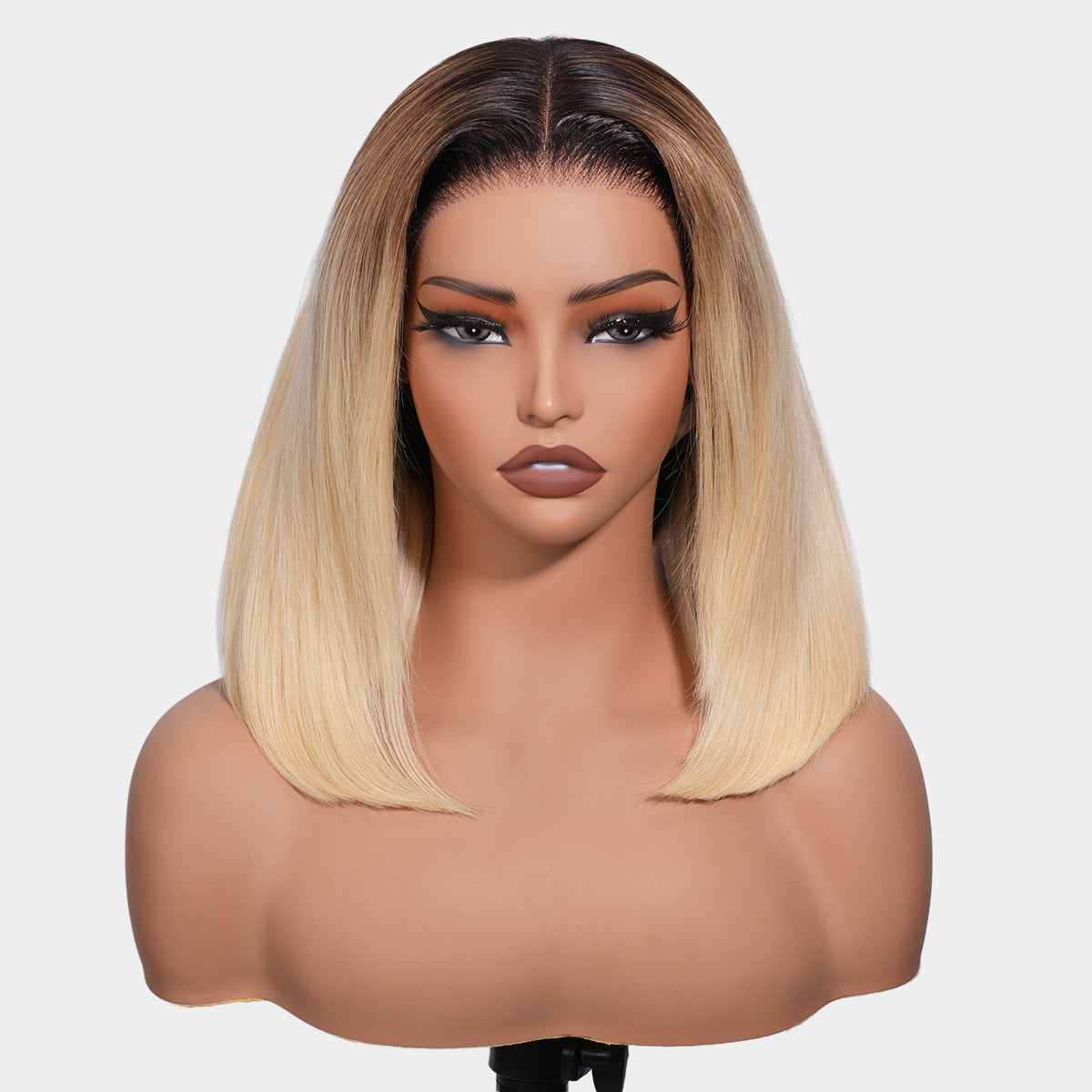 Ombre Blonde Bob Wigs Straight 13x4 Blunt Cut HD Lace Front Wigs Human Hair Pre Cut Lace Glueless Wig