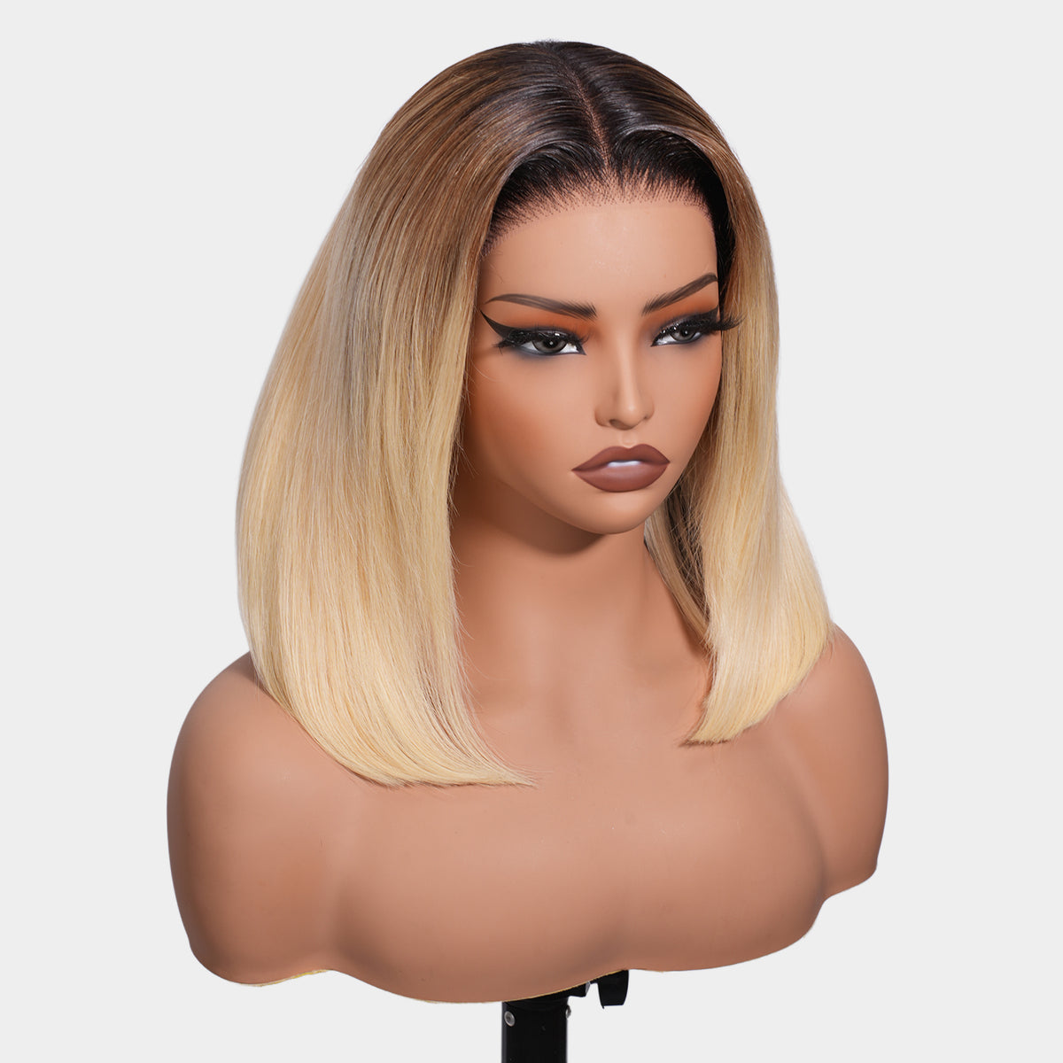 Ombre Blonde Bob Wigs Straight 13x4 Blunt Cut HD Lace Front Wigs Human Hair Pre Cut Lace Glueless Wig