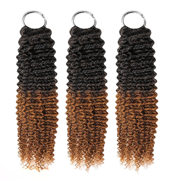 #T1B/30 Ombre Brown Crochet Hair Small Kinky Curly Feather Human Hair Extension