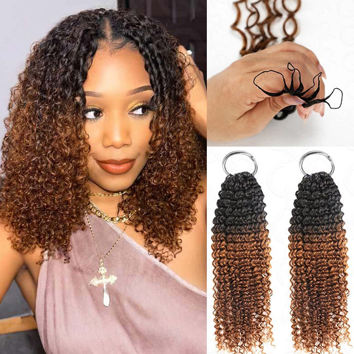 #T1B/30 Ombre Brown Crochet Hair Small Kinky Curly Feather Human Hair Extension