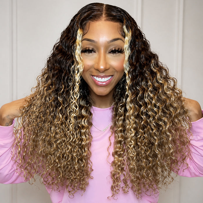 Deep Wave 13x6 Lace Front Wigs Ombre Brown To Blonde Highlight Wig Glueless Human Hair Wigs For Women