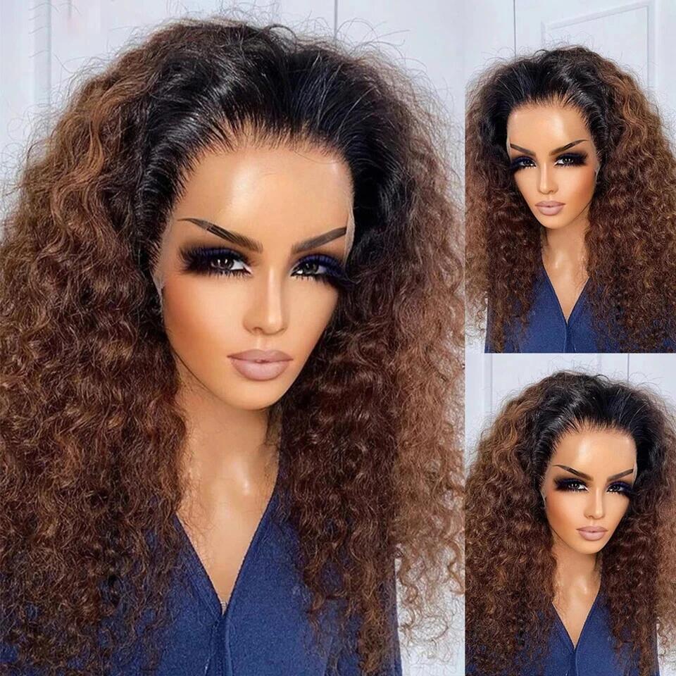 Ombre Brown Preplucked Water Wave HD Lace Front Human Hair Wigs