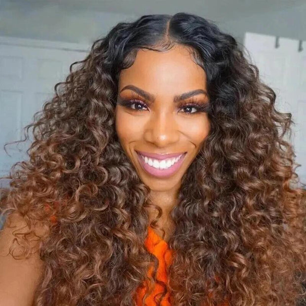 Ombre Brown Preplucked Water Wave HD Lace Front Human Hair Wigs