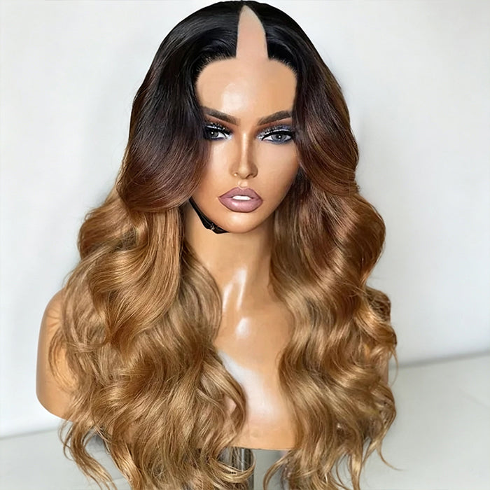 Ombre Dark Roots Honey Blonde Body Wave V Part Wig No Leave Out Glueless  Beginner Friendly Upgrade U Part Drawstring Wig