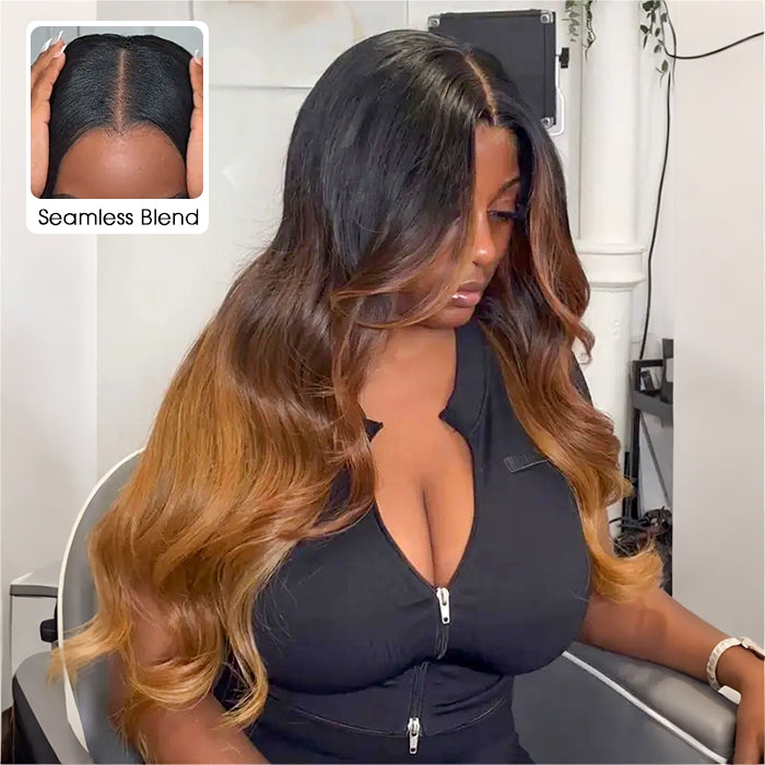Ombre Dark Roots Honey Blonde Body Wave V Part Wig No Leave Out Glueless  Beginner Friendly Upgrade U Part Drawstring Wig