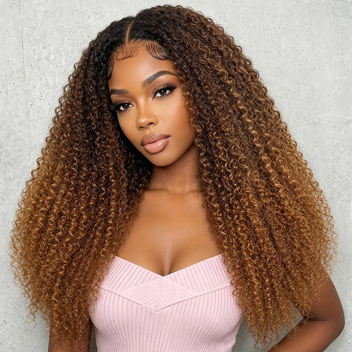 Ombre Colored Kinky Curly V Part Wig With Invisi Drawstring No Leave Out Beginner Friendly Protective Style