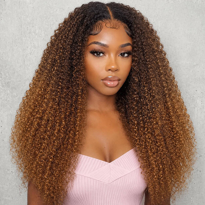 Ombre Colored Kinky Curly V Part Wig With Invisi Drawstring No Leave Out Beginner Friendly Protective Style