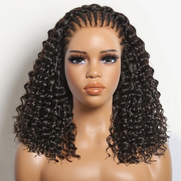 Knotless Fulani Braids Coily Deep Curly Wig Glueless Ear-to-ear 13x6 Frontal HD Lace Wig Human Hair Flexi-Fit Drawstring Cap