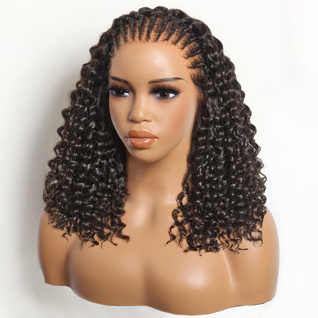 Knotless Fulani Braids Coily Deep Curly Wig Glueless Ear-to-ear 13x6 Frontal HD Lace Wig Human Hair Flexi-Fit Drawstring Cap