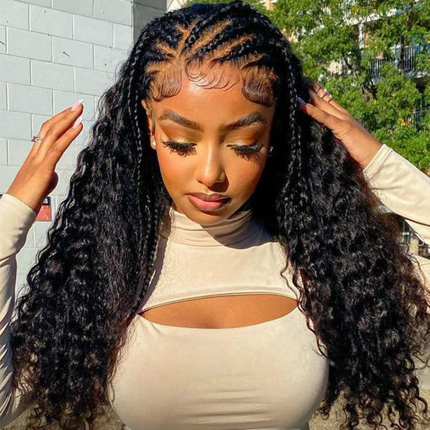 Glueless Pre Braided Wig Deep Wave Drawstring 13x6 Full HD Lace Frontal Human Hair Wigs For Women