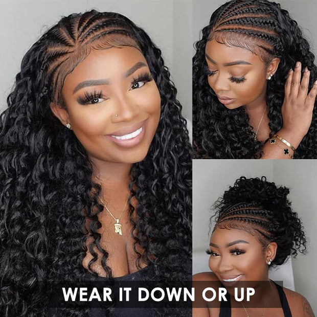 Glueless Pre Braided Wig Deep Wave Drawstring 13x6 Full HD Lace Frontal Human Hair Wigs For Women