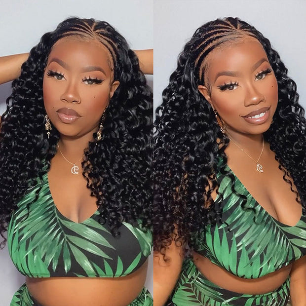 Glueless Pre Braided Wig Deep Wave Drawstring 13x6 Full HD Lace Frontal Human Hair Wigs For Women