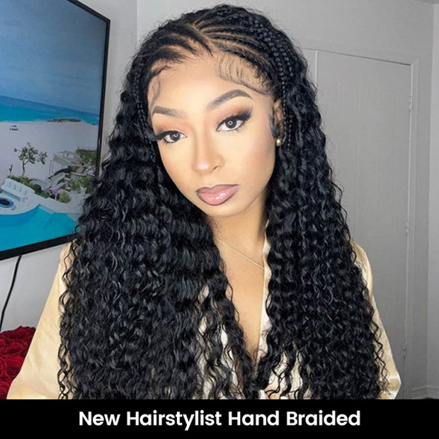 Glueless Pre Braided Wig Deep Wave Drawstring 13x6 Full HD Lace Frontal Human Hair Wigs For Women