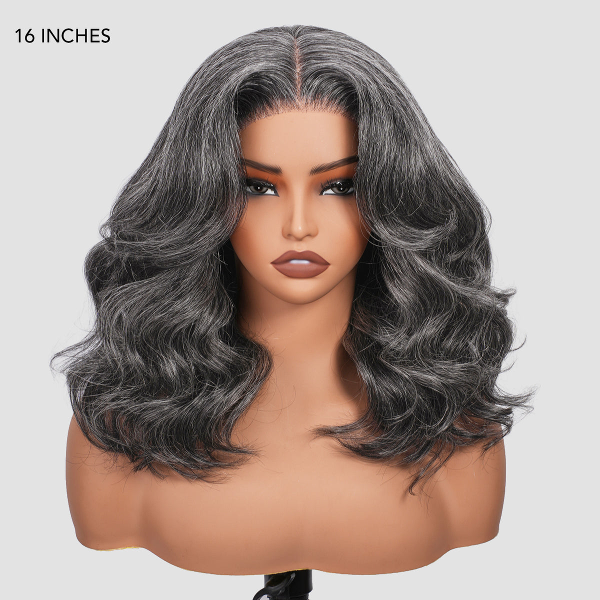 Human Hair Salt and Pepper Gray Color Layered Natural Wavy Side Part Glueless HD Lace Wig
