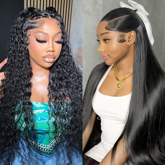 13x4 HD Lace Front Human Hair Wigs Deep Wave / Straight Pre Bleached Knots Ship In 24H
