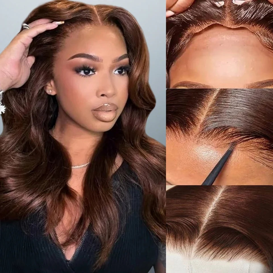 Body Wave #4 Chocolate Brown Glueless Wig 220% Density Pre-cut 8x5