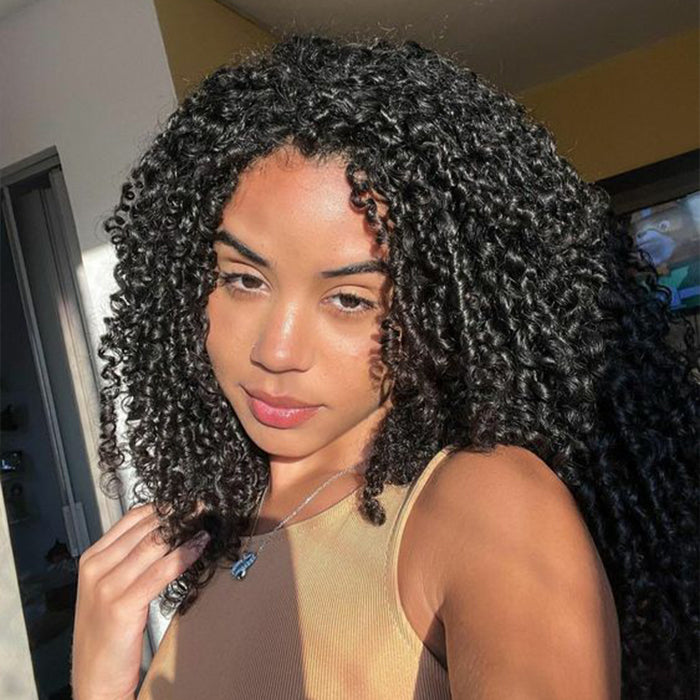 Spiral Curly 3 In 1 Half Wig Glueless Drawstring Flip Over Human Hair Wig For Beginners